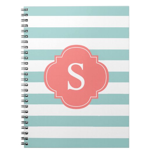 Monogram mint- en koraalstrepen notitieboek (Voorkant)
