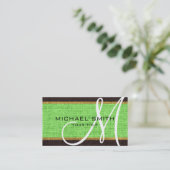 Monogram Mint Green Burlap Linen Rustic Jute Visitekaartje (Staand voorkant)