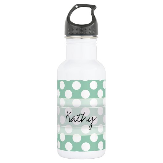 Monogram Mint Green Cute Chic Polka Dot Patroon Waterfles (Voorkant)