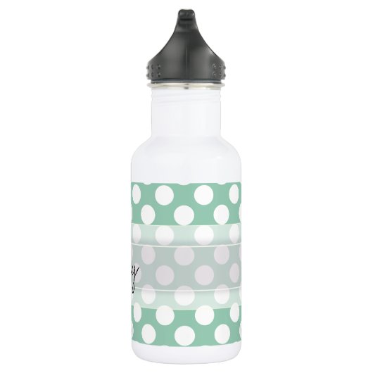 Monogram Mint Green Cute Chic Polka Dot Patroon Waterfles (Rechts)