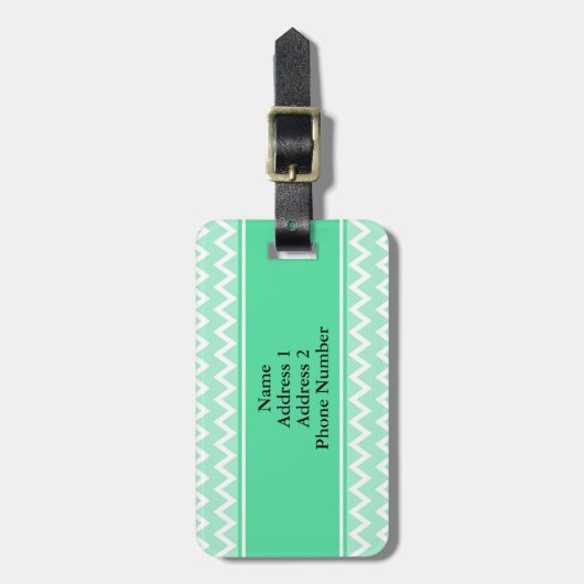 Monogram Mint Green en White Chevron Pattern Bagagelabel (Voorkant verticaal)