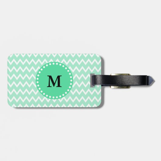Monogram Mint Green en White Chevron Pattern Bagagelabel (Achterkant horizontaal)