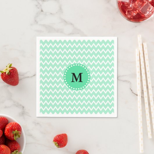 Monogram Mint Green en White Chevron Pattern Servetten (Insitu)