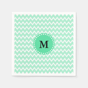 Monogram Mint Green en White Chevron Pattern Servetten