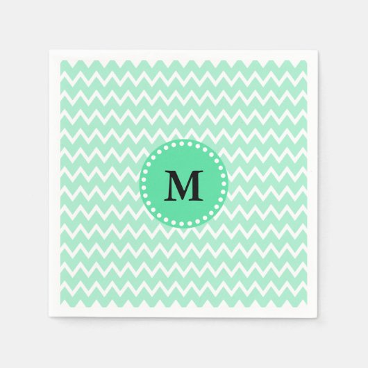 Monogram Mint Green en White Chevron Pattern Servetten (Voorkant)