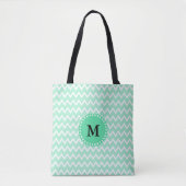 Monogram Mint Green en White Chevron Pattern Tote Bag (Voorkant)