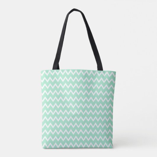 Monogram Mint Green en White Chevron Pattern Tote Bag (Achterkant)