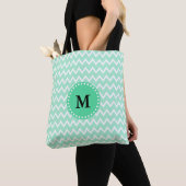 Monogram Mint Green en White Chevron Pattern Tote Bag (Dichtbij)