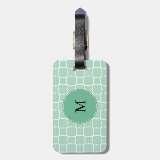 Monogram Mint Green en White Quatrefoil Pattern Bagagelabel (Achterkant verticaal)