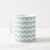 Monogram Mint Green Gray Chevron Zigzag Stripe Koffiemok (Voorkant links)