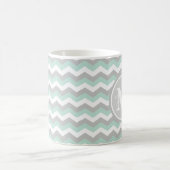 Monogram Mint Green Gray Chevron Zigzag Stripe Koffiemok (Center)