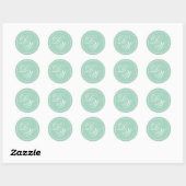 Monogram Mint Groen 2 Initialen Eenvoudig Wit Scri Ronde Sticker (Vel)