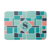 Monogram Mint Groene koraal geometrische kunst Badmat (Voorkant)
