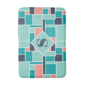 Monogram Mint Groene koraal geometrische kunst Badmat (Voorkant Verticaal)