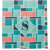 Monogram Mint Groene koraal geometrische kunst Douchegordijn (Voorkant)