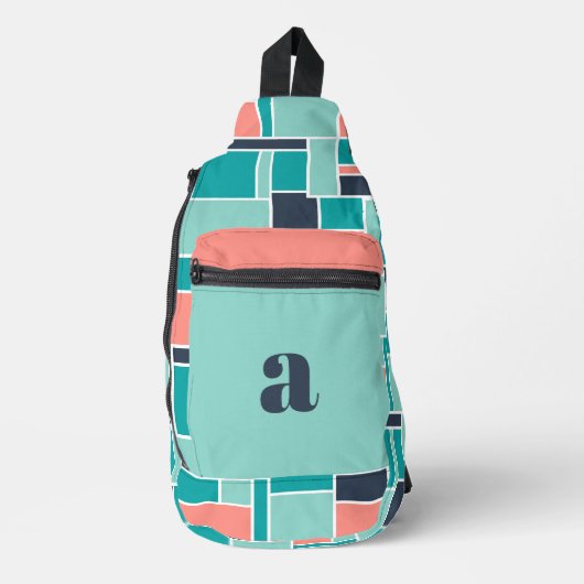 Monogram Mint Groene koraal geometrische kunst Sling Bag (Voorkant)