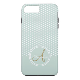 Monogram Mint Hearts iPhone 8/7 Plus Hoesje