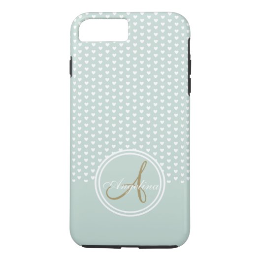 Monogram Mint Hearts Case-Mate iPhone Case (Achterkant)