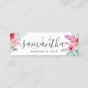 Monogram Mint roze florale waterverf bouquet chic Mini Visitekaartje