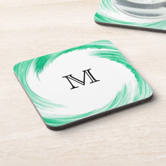 Monogram Mint Swirl Abstracte Kunst Onderzetter (Linkerzijde)