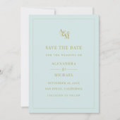 Monogram Mint Turquoise Simple Modern Wedding Save The Date (Voorkant)