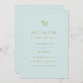 Monogram Mint Turquoise Simple Modern Wedding Save The Date (Voorkant / Achterkant)