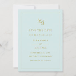 Monogram Mint Turquoise Simple Modern Wedding Save The Date