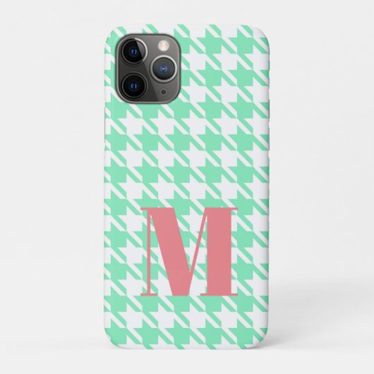 Monogram Mint White Pepita Houndstooth Pattern Case-Mate iPhone Case (Achterkant)