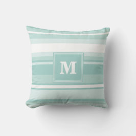 Monogram mintgroene strepen kussen