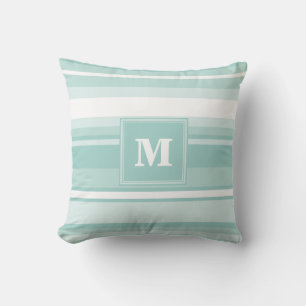 Monogram mintgroene strepen kussen