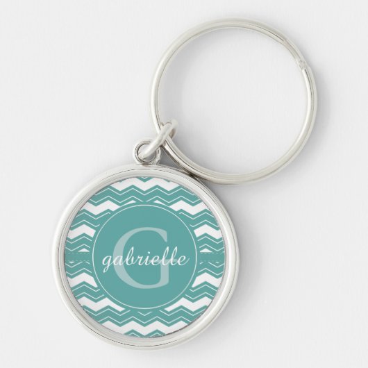 Monogram minty chevron sleutelhanger (Voorkant)