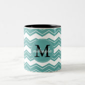 Monogram minty chevron tweekleurige koffiemok (Center)