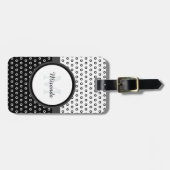 Monogram Mod Black en White Polka Dots met naam Bagagelabel (Voorkant horizontaal)