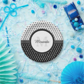 Monogram Mod Black en White Polka Dots met naam Papieren Bordje (Feest)