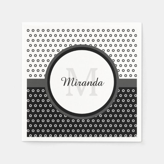 Monogram Mod Black en White Polka Dots met naam Servet (Voorkant)