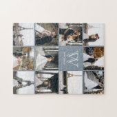 Monogram Modern 9 Foto Collage Dusty Blue Legpuzzel (Horizontaal)