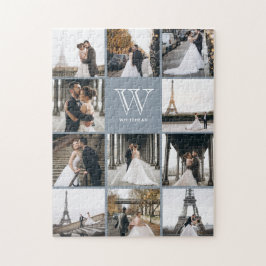 Monogram Modern 9 Foto Collage Dusty Blue Legpuzzel