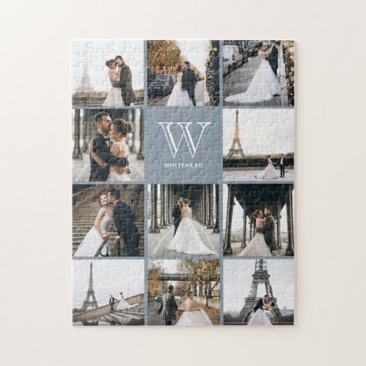 Monogram Modern 9 Foto Collage Dusty Blue Legpuzzel (Verticaal)