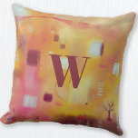 Monogram Modern Abstract Geel Kussen<br><div class="desc">Een hedendaagse moderne abstracte waterverf schilderij in warme kleuren. Geel,  roze,  oranje en crème. Originele kunst van Nic Squirrell. Verander het monogram initiaal om zich te personaliseren.</div>