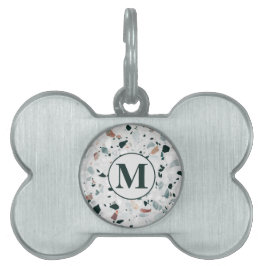 Monogram Modern Abstract Terrazzo Patroon Huisdieren Naamplaatje