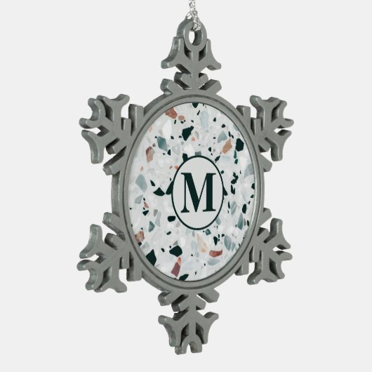 Monogram Modern Abstract Terrazzo Patroon Tin Sneeuwvlok Ornament (Links)