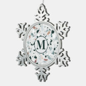 Monogram Modern Abstract Terrazzo Patroon Tin Sneeuwvlok Ornament (Rechts)