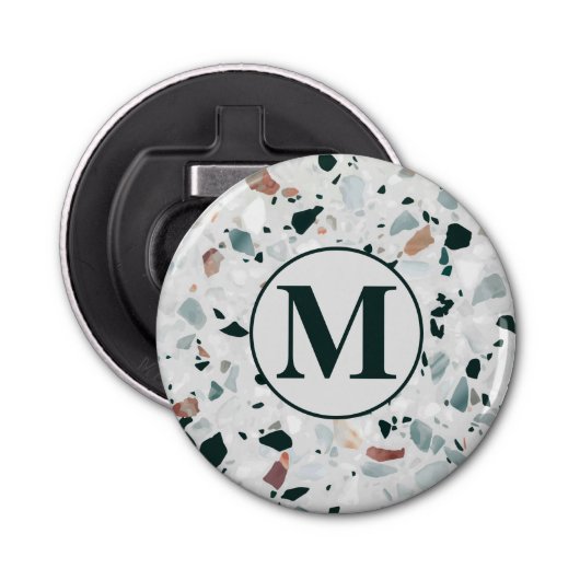 Monogram Modern Abstract Terrazzo Pattern Button Flesopener (Voorkant)