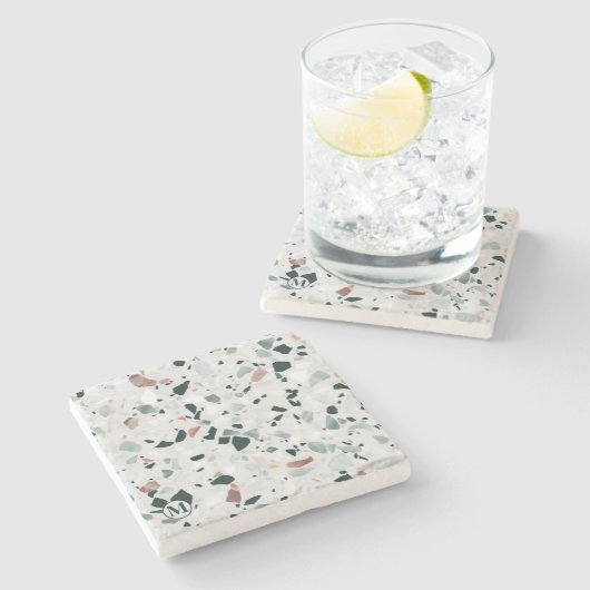 Monogram Modern Abstract Terrazzo Pattern Stenen Onderzetter (Zijkant)