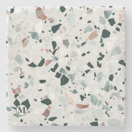 Monogram Modern Abstract Terrazzo Pattern Stenen Onderzetter (Voorkant)