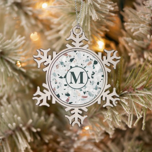 Monogram Modern Abstract Terrazzo Pattern Tin Sneeuwvlok Ornament (Boom)