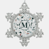 Monogram Modern Abstract Terrazzo Pattern Tin Sneeuwvlok Ornament (Voorkant)