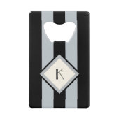 Monogram modern Art Deco Black en Silver Stripes Creditkaart Flessenopener (Voorkant)