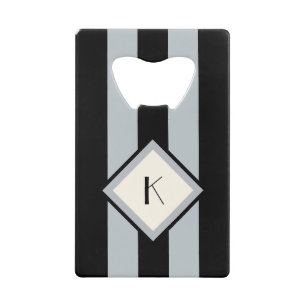 Monogram modern Art Deco Black en Silver Stripes Creditkaart Flessenopener