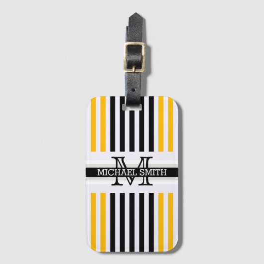 Monogram Modern Black Amber Stripes Patroon Bagagelabel (Voorkant (verticaal))